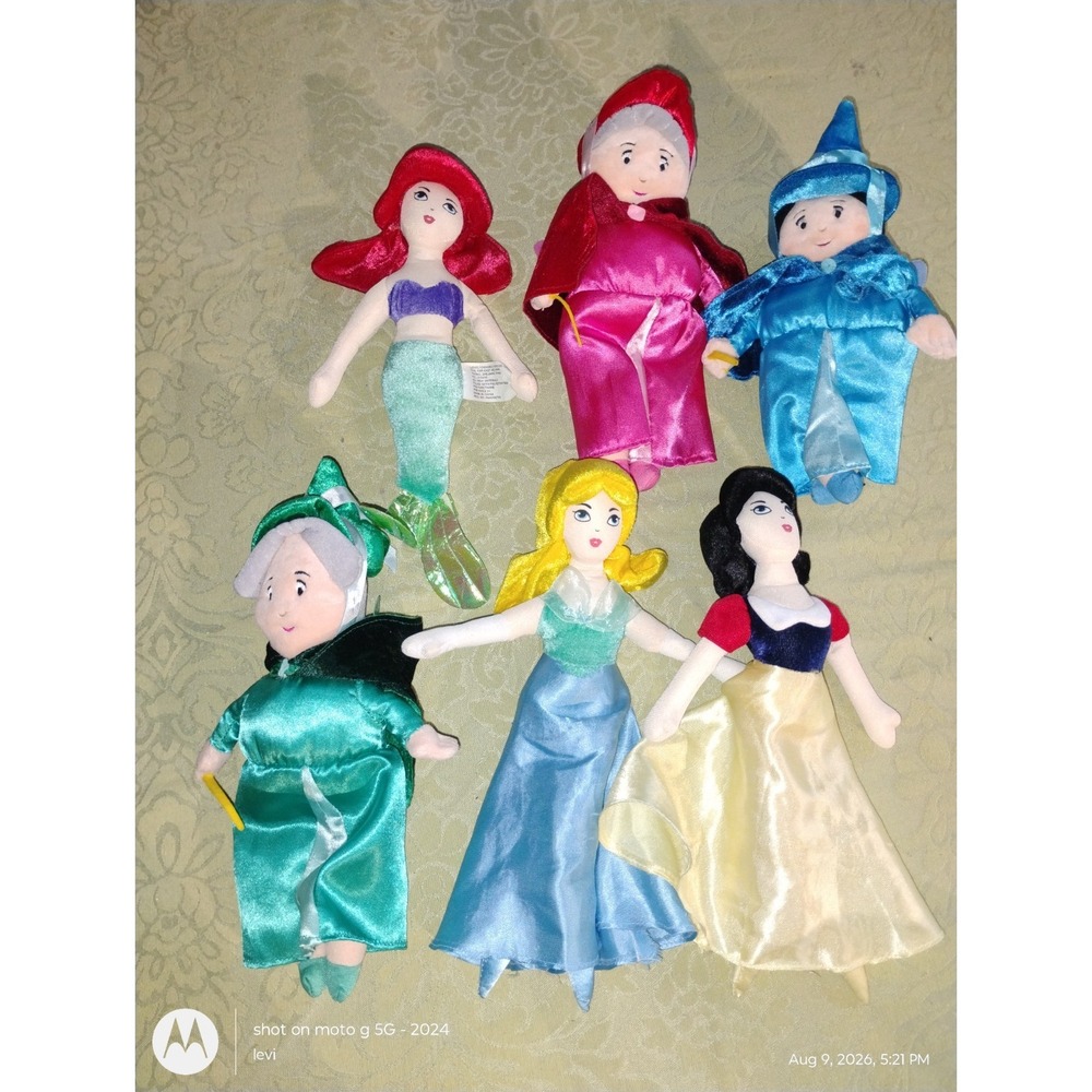 6 Disney Princess Plush Dolls Greenbrier Ariel Snow White Cinderella Fairies Set